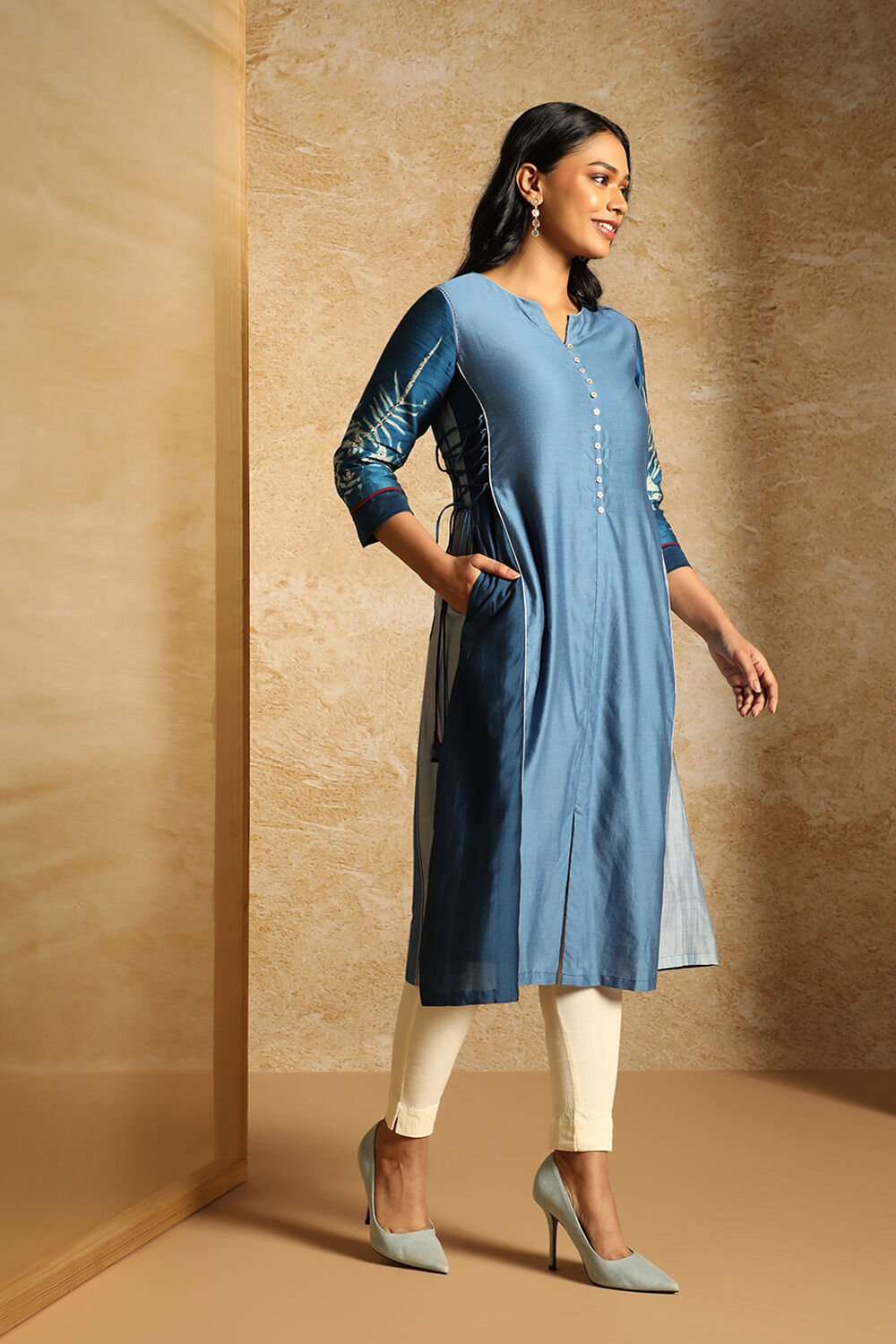 Blue Pure Silk Cotton Cyanotype Kurta image number null