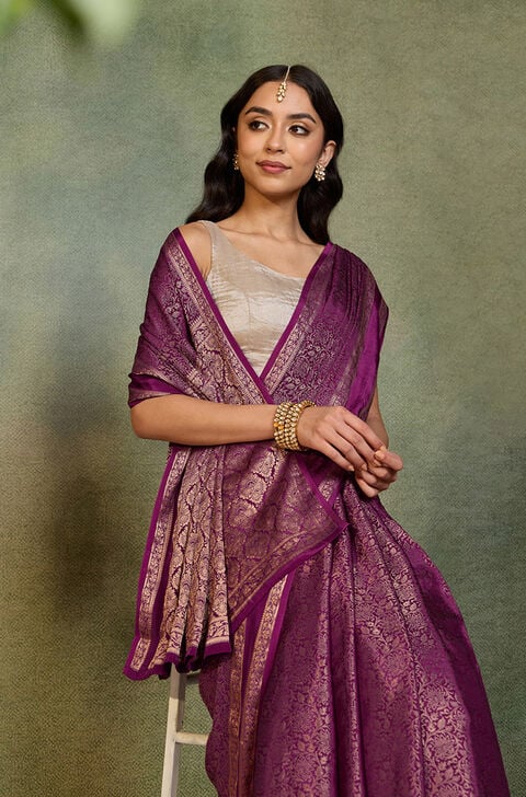 Purple Woven Pure Viscose Saree