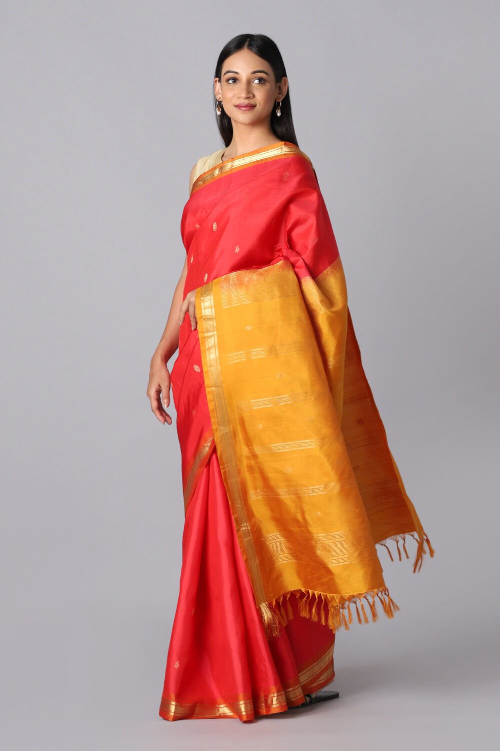 Red Pure Silk Kanjivaram inspired Saree image number null