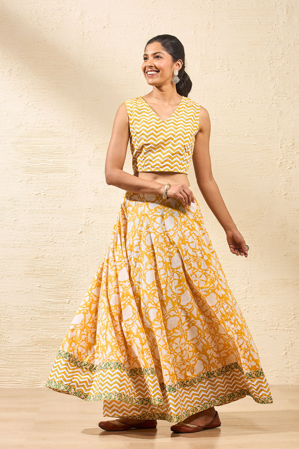 Yellow Rajasthan Block Printed Pure Cotton Lehenga image number null