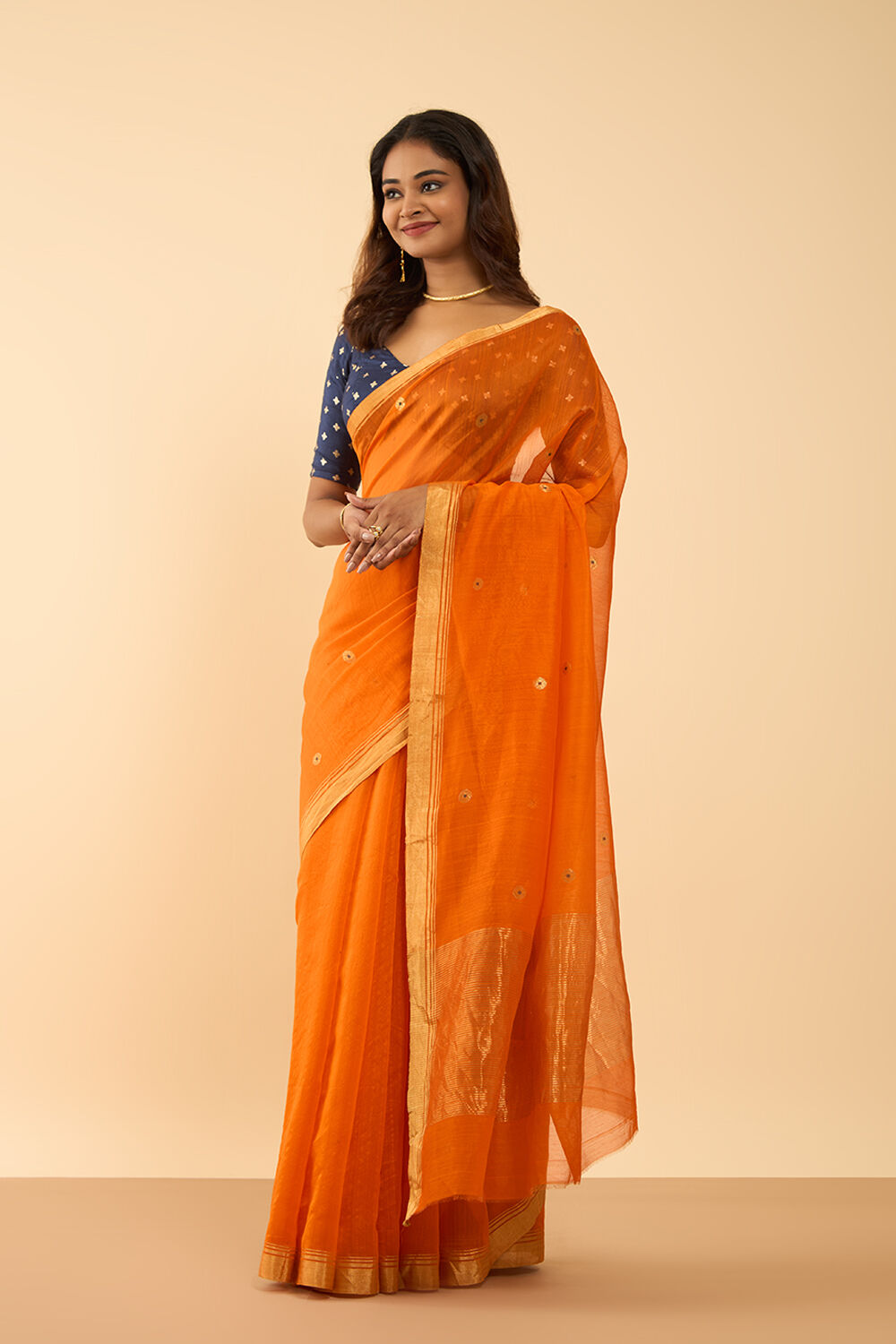 Orange Woven Pure Silk Cotton Chanderi Saree image number null