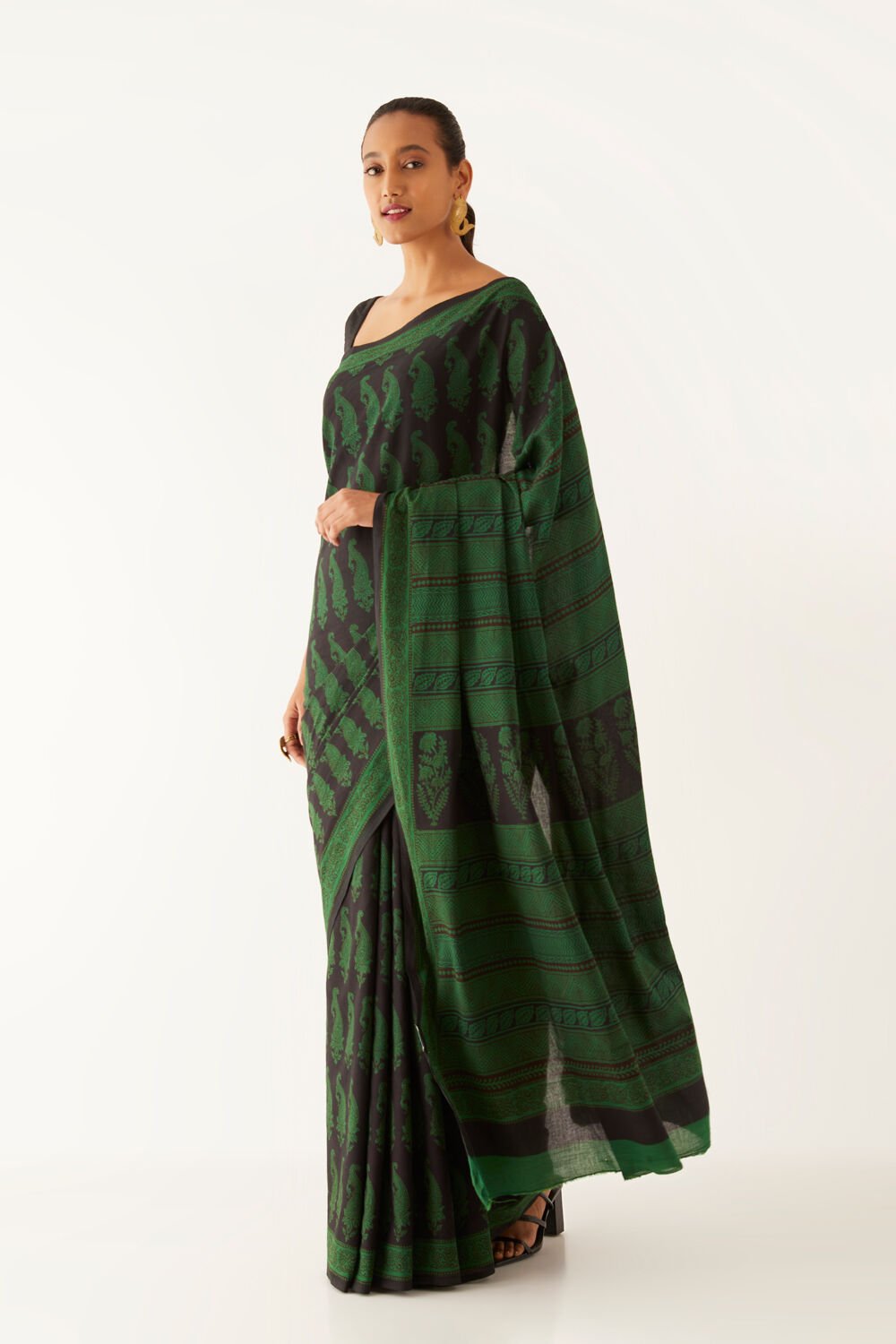 Dark Green Pure Cotton Bagh Printed Saree image number null