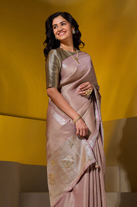 Light Violet Gotta Patti Embroidered Viscose Saree