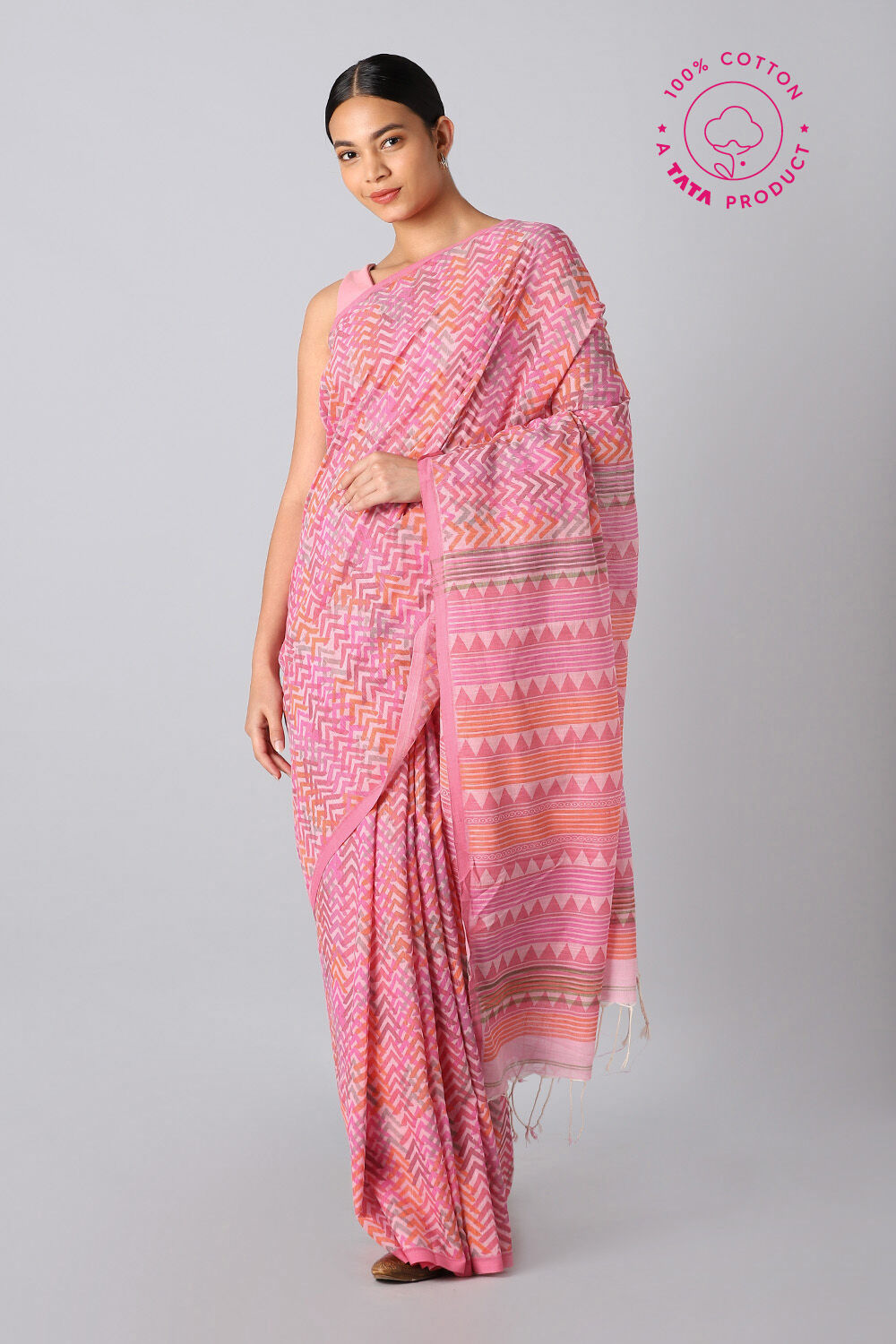Pink Pure Cotton Printed Saree image number null