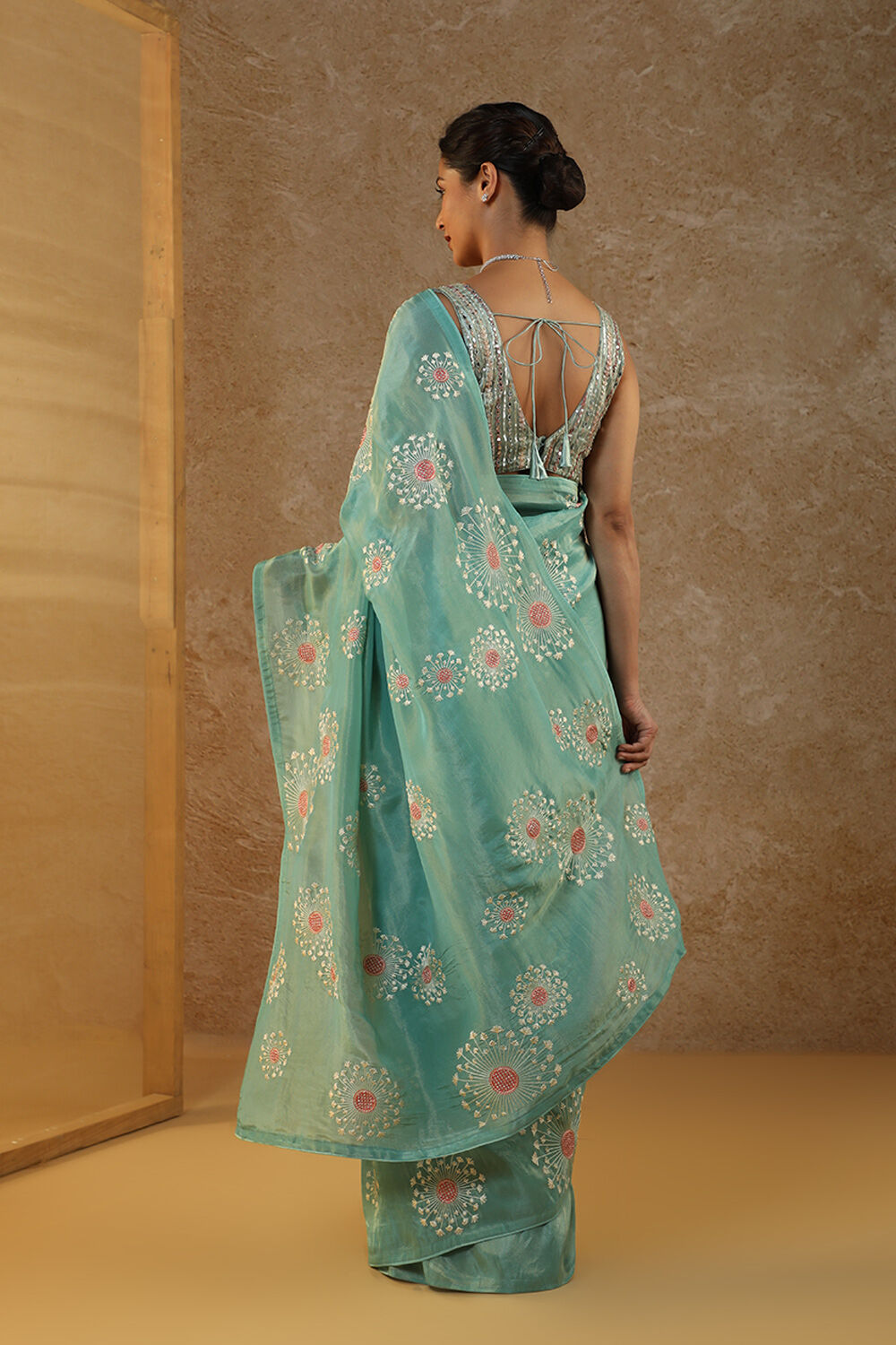 Blue Embroidered Viscose Tissue Saree image number null