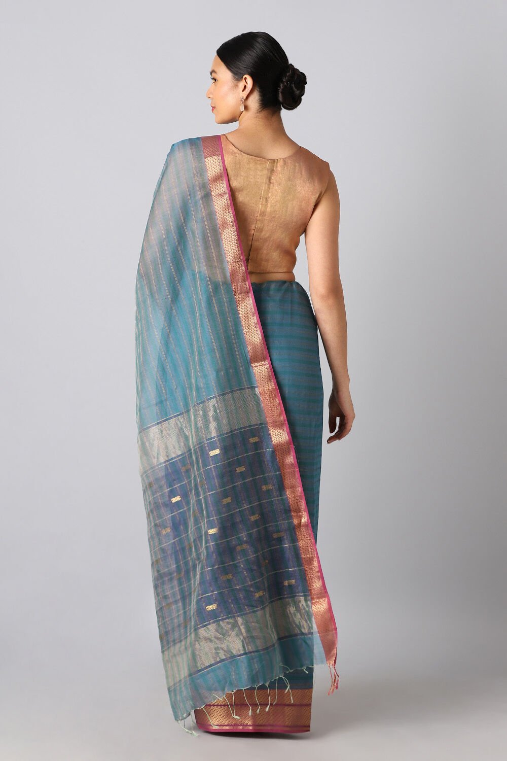 Light Blue Pure Silk Cotton Maheswari Saree image number null