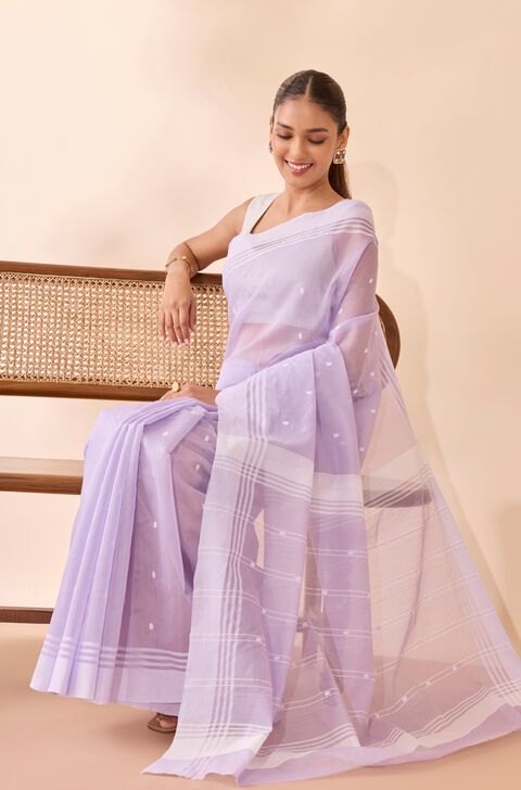 Light Violet Woven Pure Silk Cotton Chanderi Saree