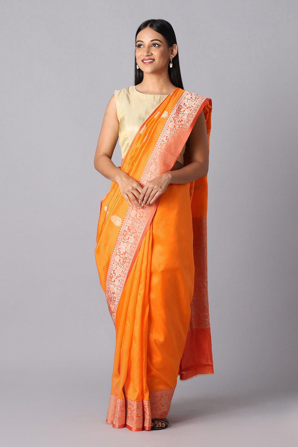 Light Orange Pure Silk Banarasi Saree image number null