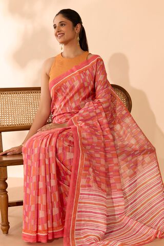 Pink Pure Silk Cotton Mukaish Saree image number