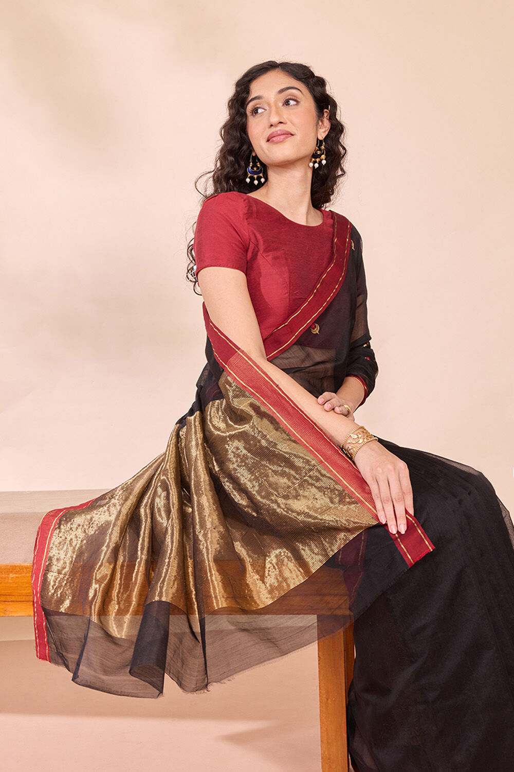 Black Eknaliya Pure Silk Cotton Chanderi Saree image number null