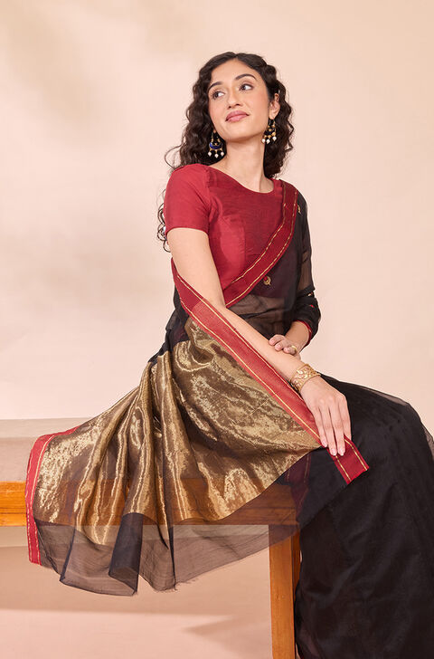 Black Eknaliya Pure Silk Cotton Chanderi Saree
