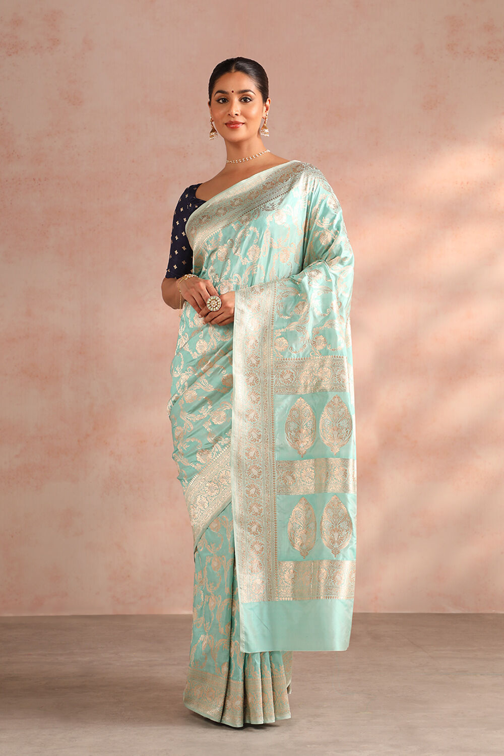 Blue Pure Silk Woven Banarasi Saree image number null