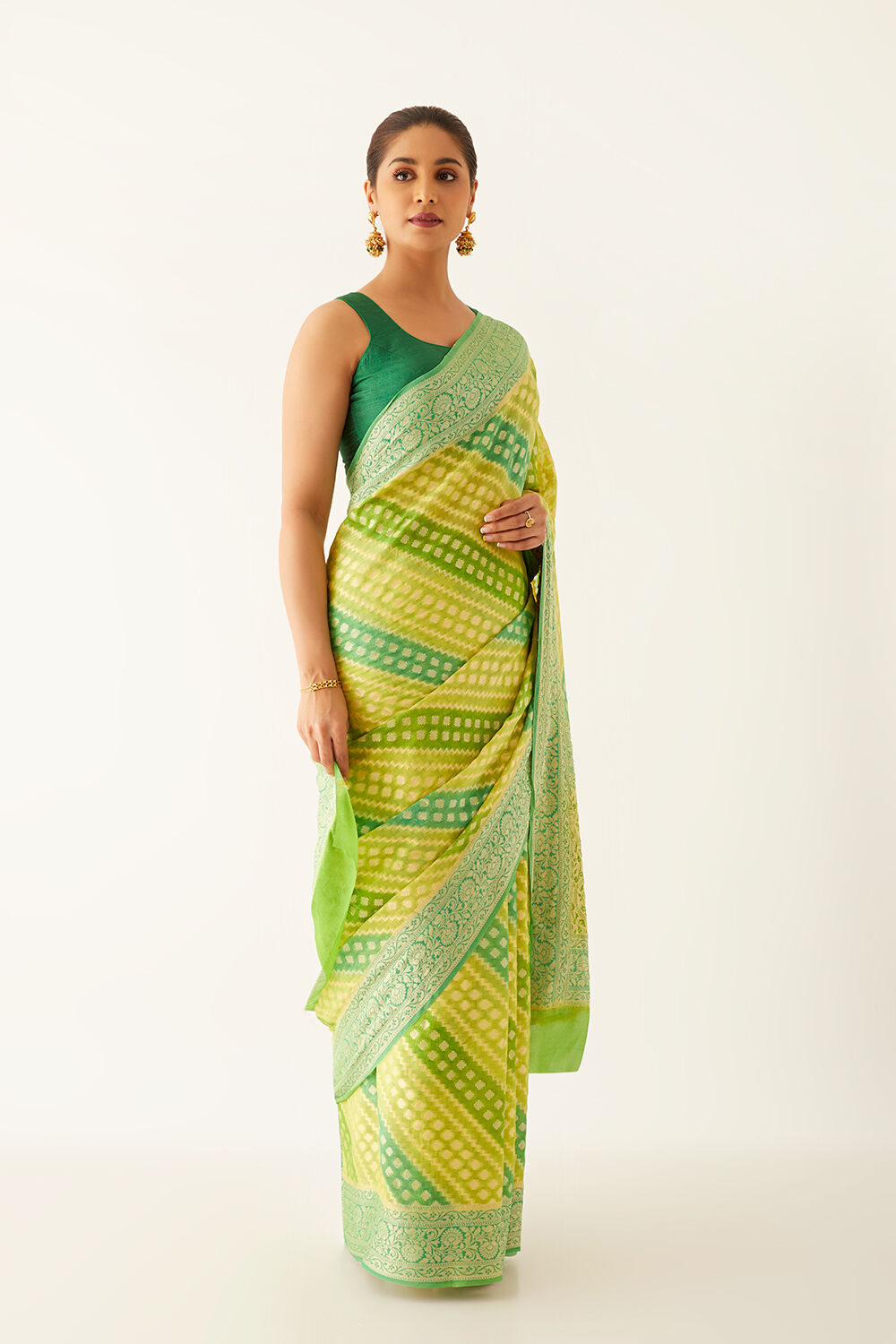 Green Pure Georgette Banarasi Brocade Saree image number null