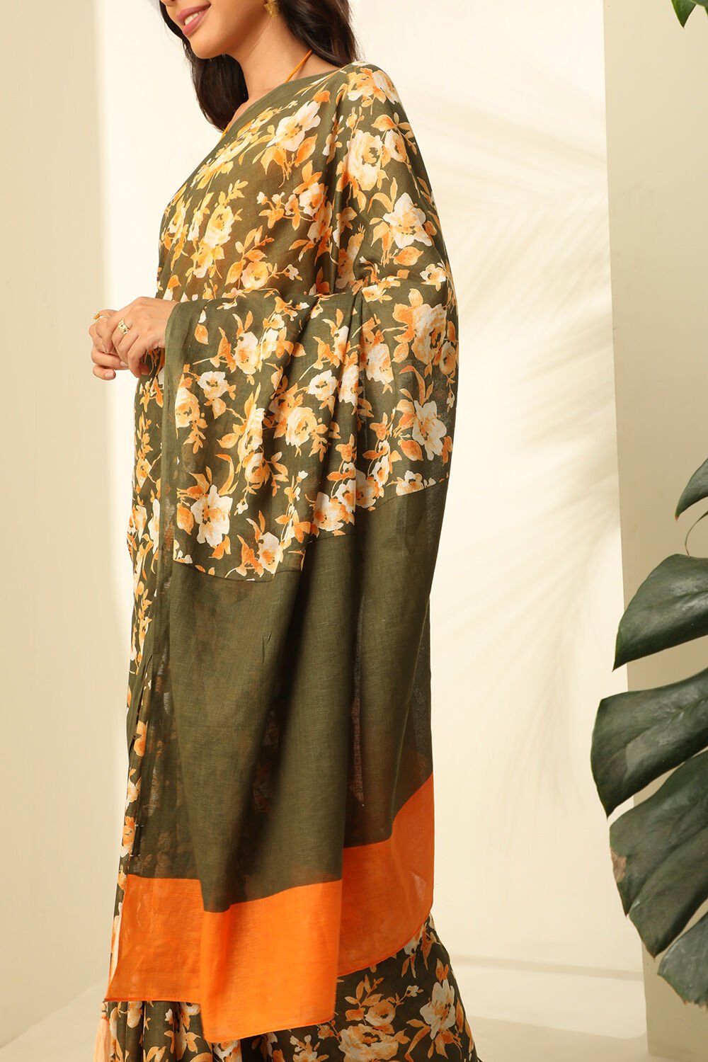 Green Pure Cotton Mulmul Printed Saree image number null