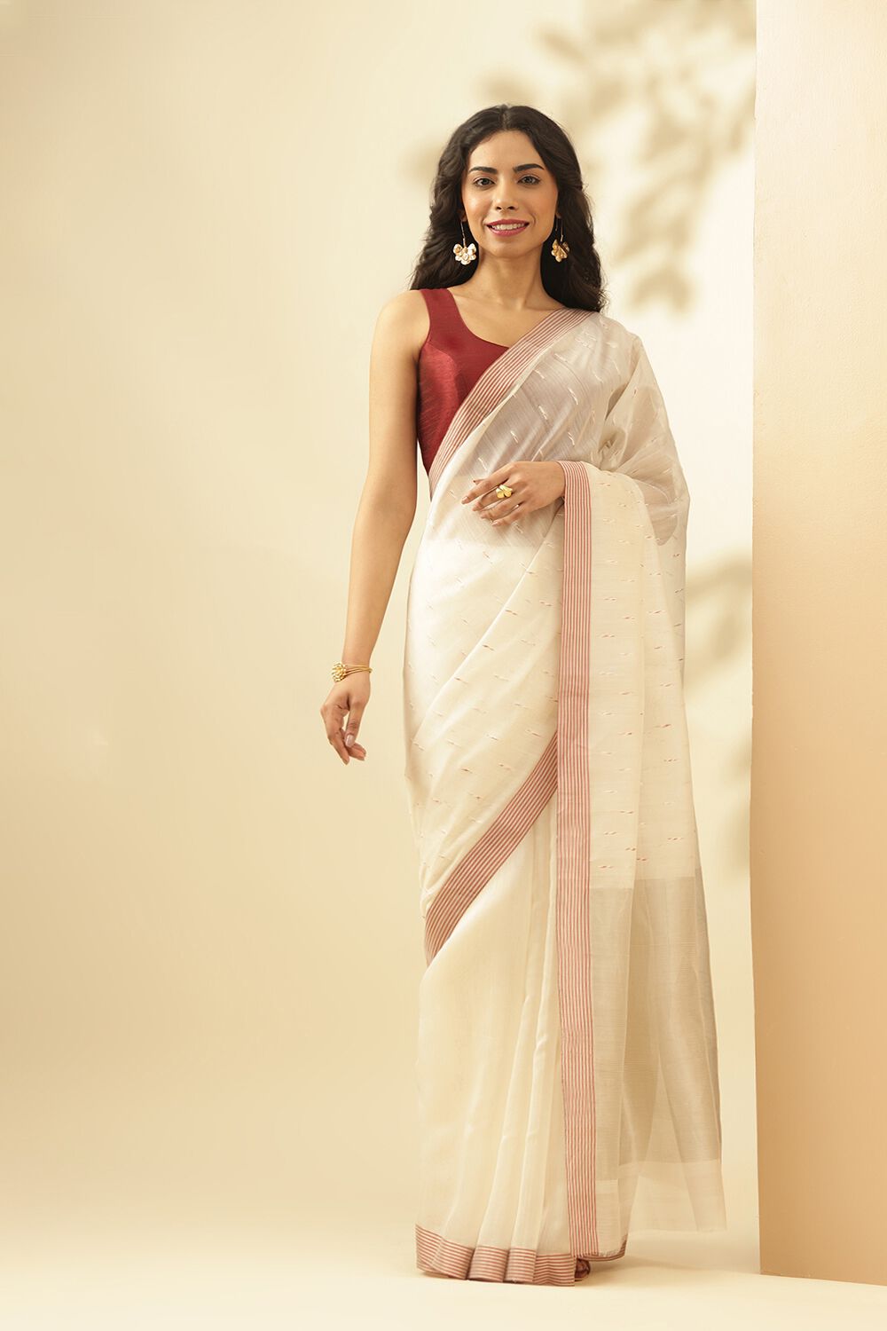 White Woven Pure Silk Cotton Chanderi Saree image number null
