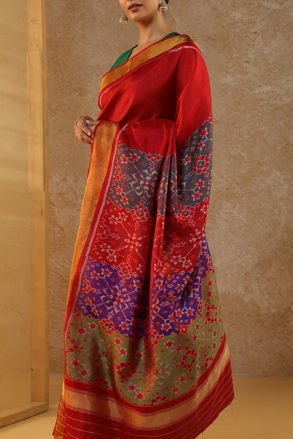 Red Rajkot Pure Silk Ikat Patola Saree image number null
