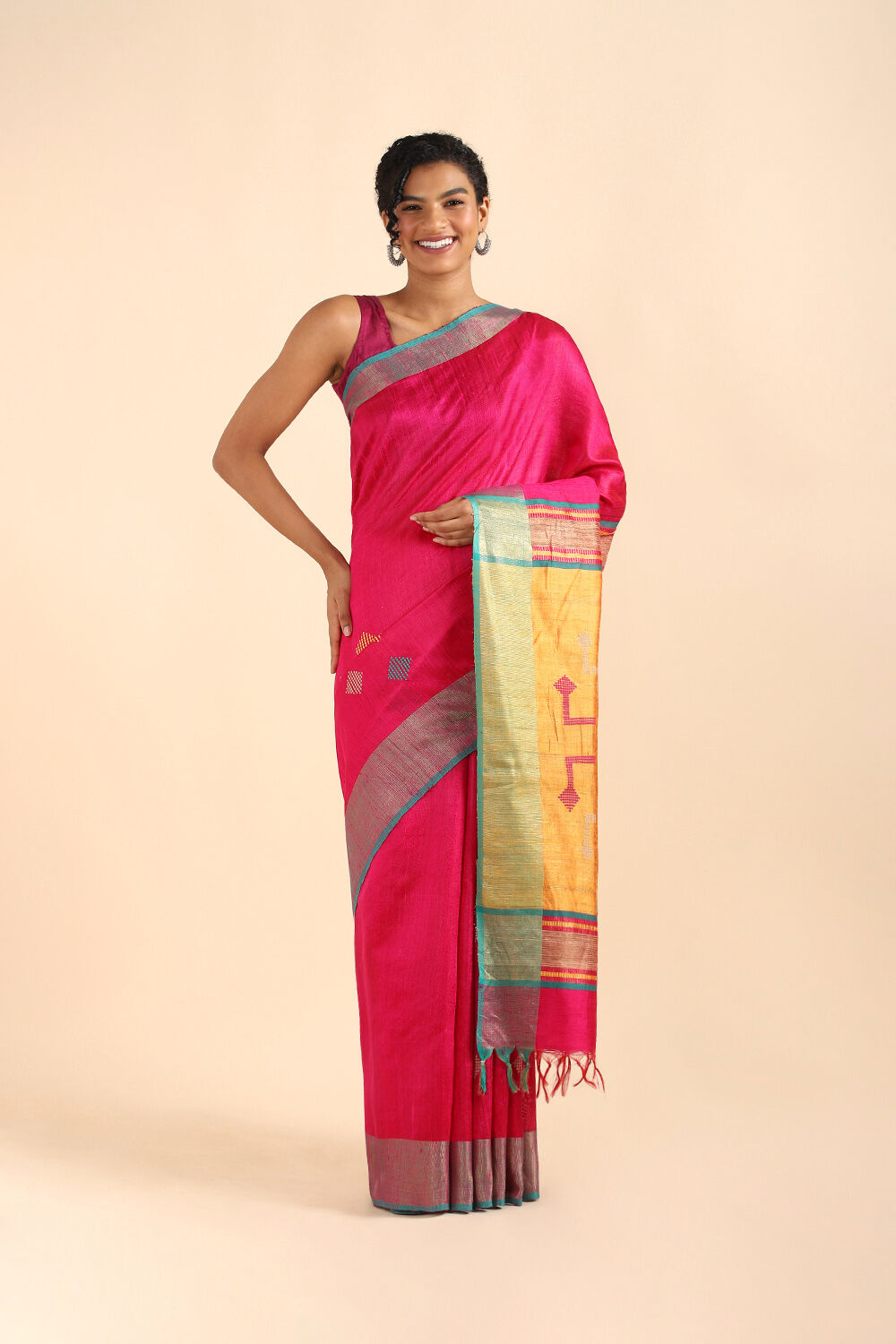 Pink Pure Tussar Silk Bhagalpuri Saree image number null