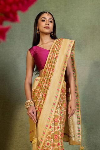 Yellow Woven Pure Viscose Saree image number