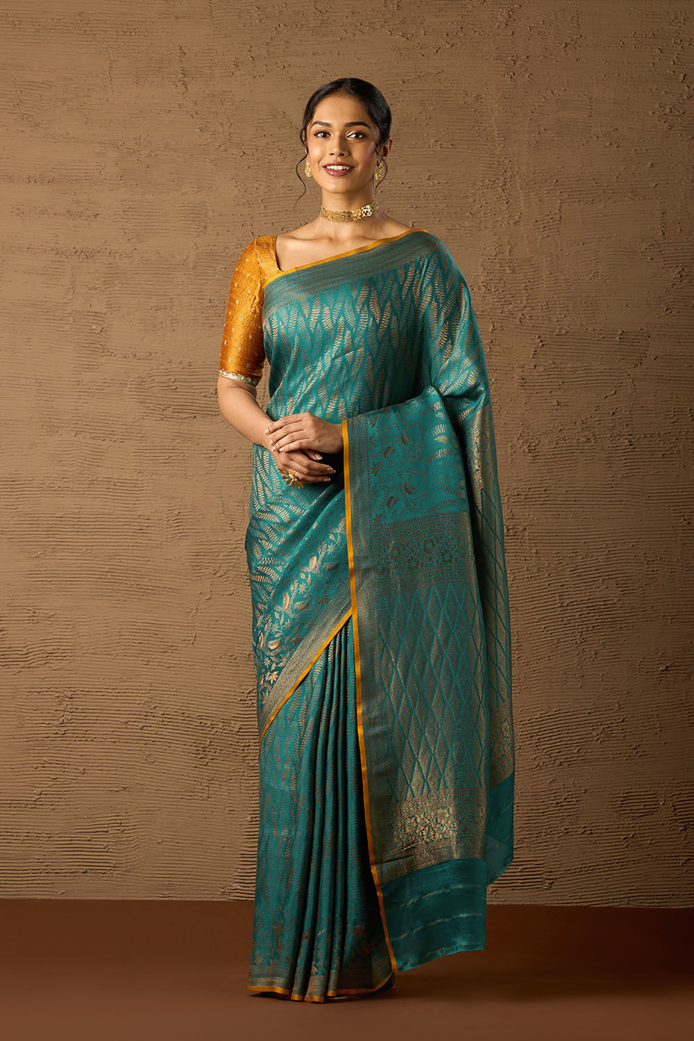 Dark Green Woven Pure Silk Crepe Saree image number null