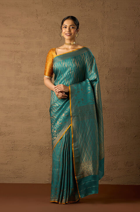 Dark Green Woven Pure Silk Crepe Saree
