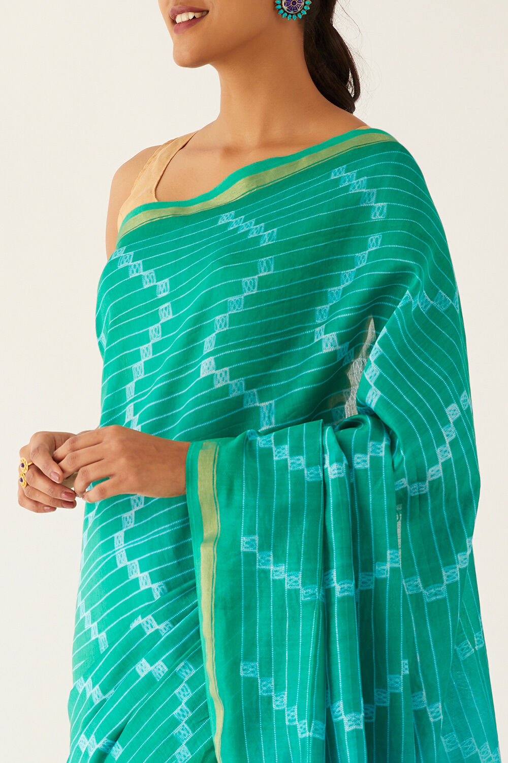 Green Pure Silk Cotton Shibori Saree image number null