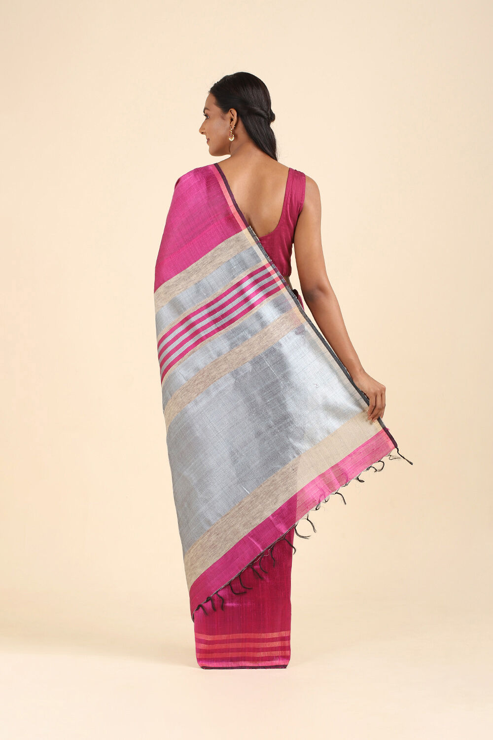 Dark Pink Pure Tussar Silk Bhagalpuri Saree image number null