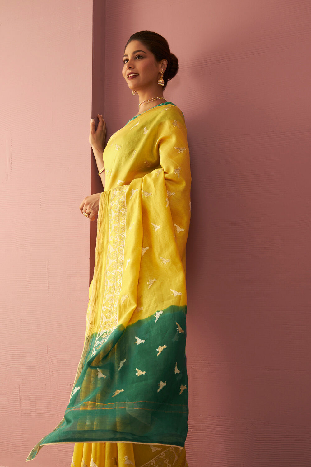 Yellow Pure Silk Cotton Embroidered Saree image number null