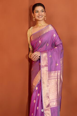 Violet Silk Viscose Kadwa Banarasi Saree image number