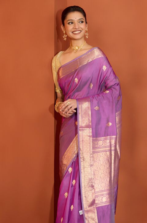 Violet Silk Viscose Kadwa Banarasi Saree