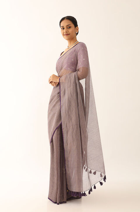 Violet Pure Silk Cotton Embroidered Saree