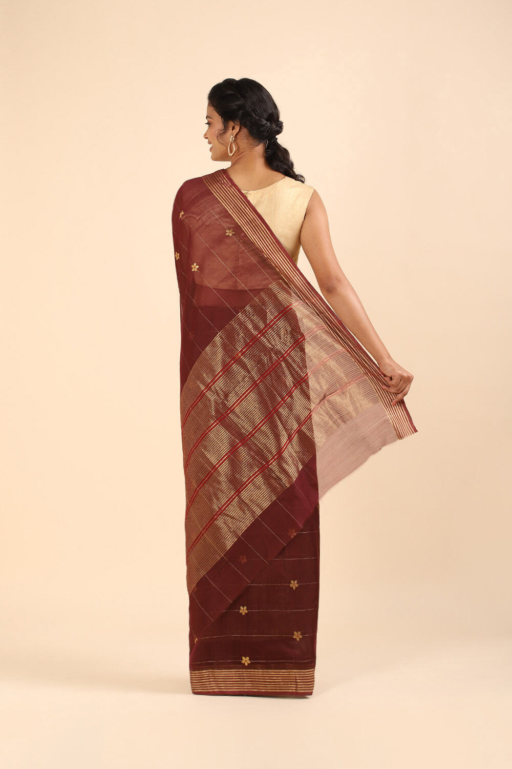 Brown Pure Silk Cotton Chanderi Saree image number null