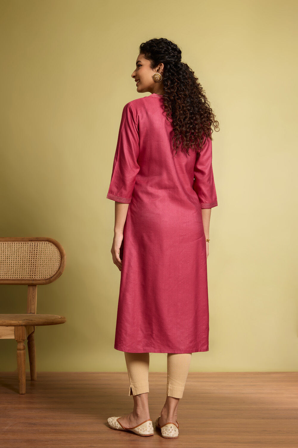 Red Silk Viscose Embroidered Kurta image number null