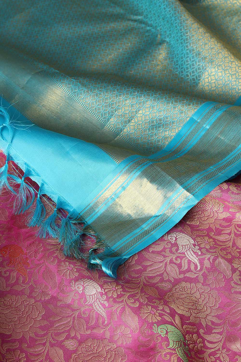 Rose Pink Pure Zari Silk Kanjivaram Saree image number null