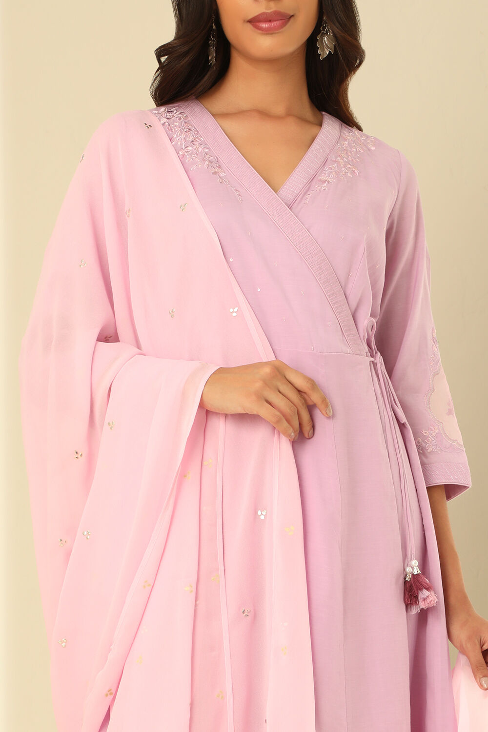 Lavender Embroidered Viscose Kurta Set image number null