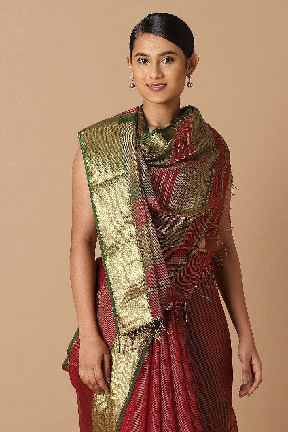 Red Pure Cotton Tissue Maheswari Saree image number null