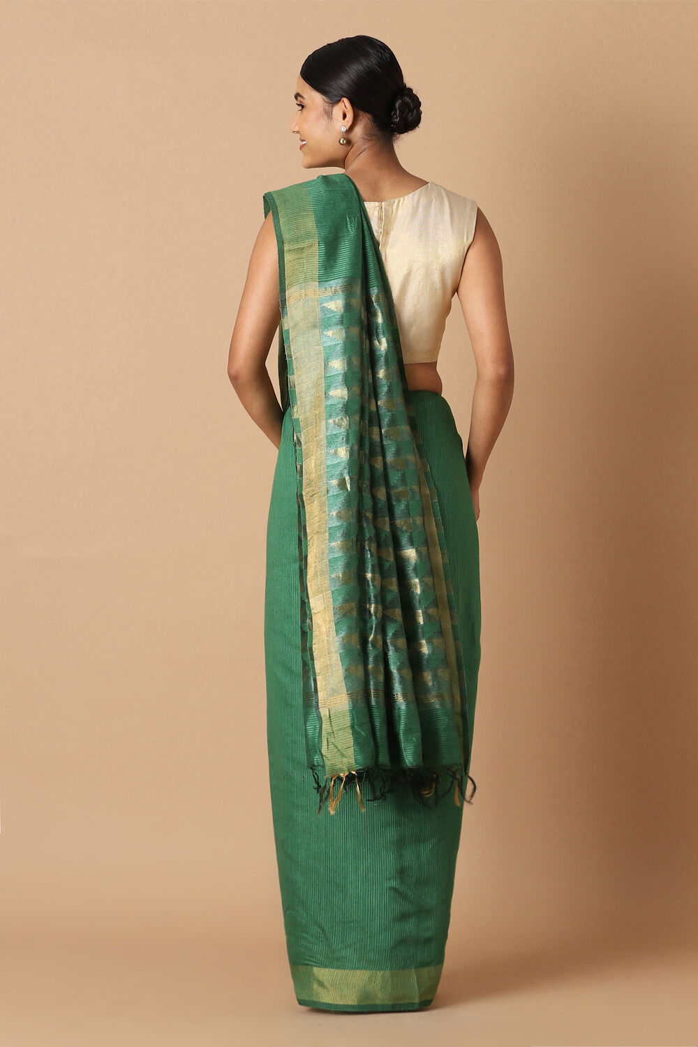 Dark Green Pure Silk Tussar Bhagalpuri Saree image number null