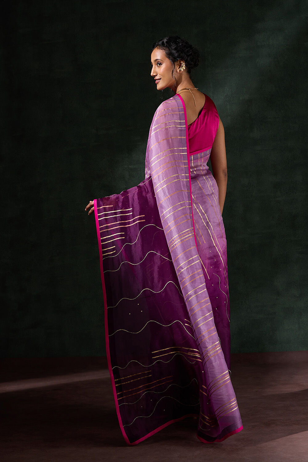 Purple Pure Organza Printed Embroidery Saree image number null