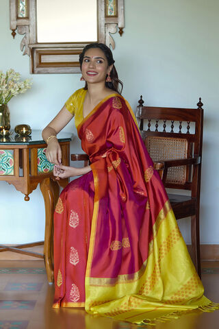 Dark Orange Woven Pure Soft Silk Saree thumbnail image number null