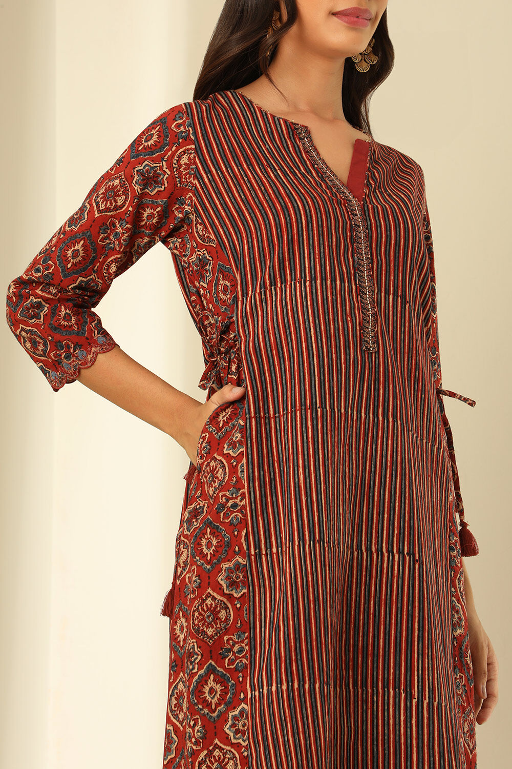 Red Cotton Printed Kurta image number null