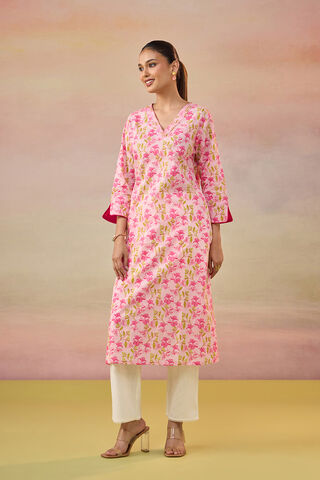 Light Pink Screen Printed  Pure Cotton Kurta image number