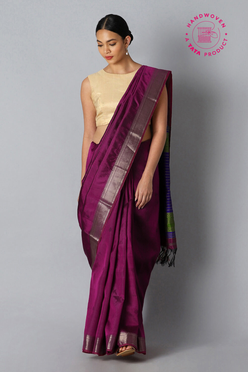 Dark Violet Pure Silk Saree image number null