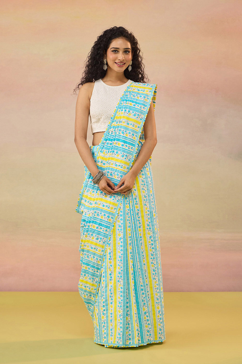 Light Blue Screen Printed Bengal Pure Cotton Saree image number null