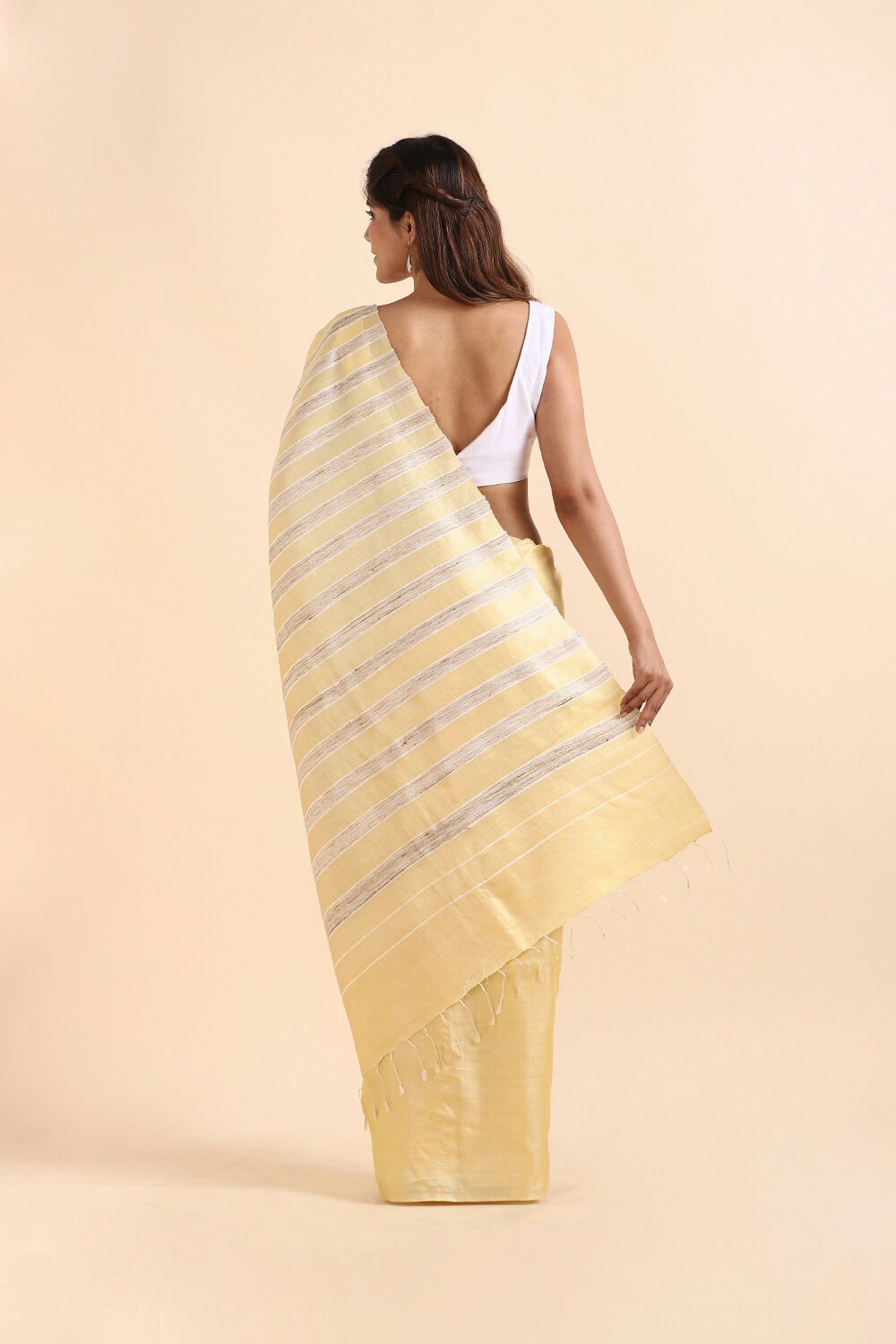 Light Pure Yellow Tussar Woven Saree image number null
