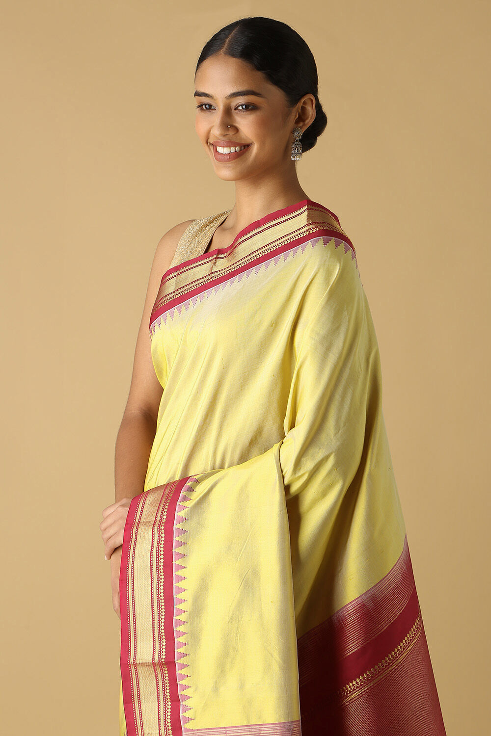 Yellow Pure Silk Kanjivaram Saree image number null