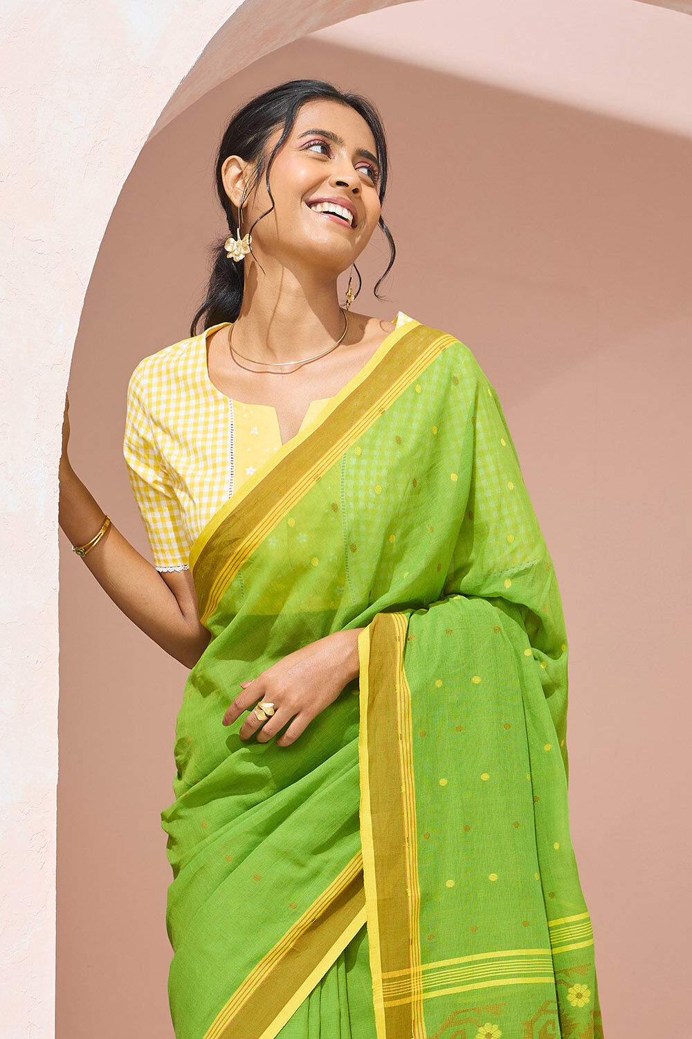 Yellow Pure Cotton Embroidered Blouse image number null