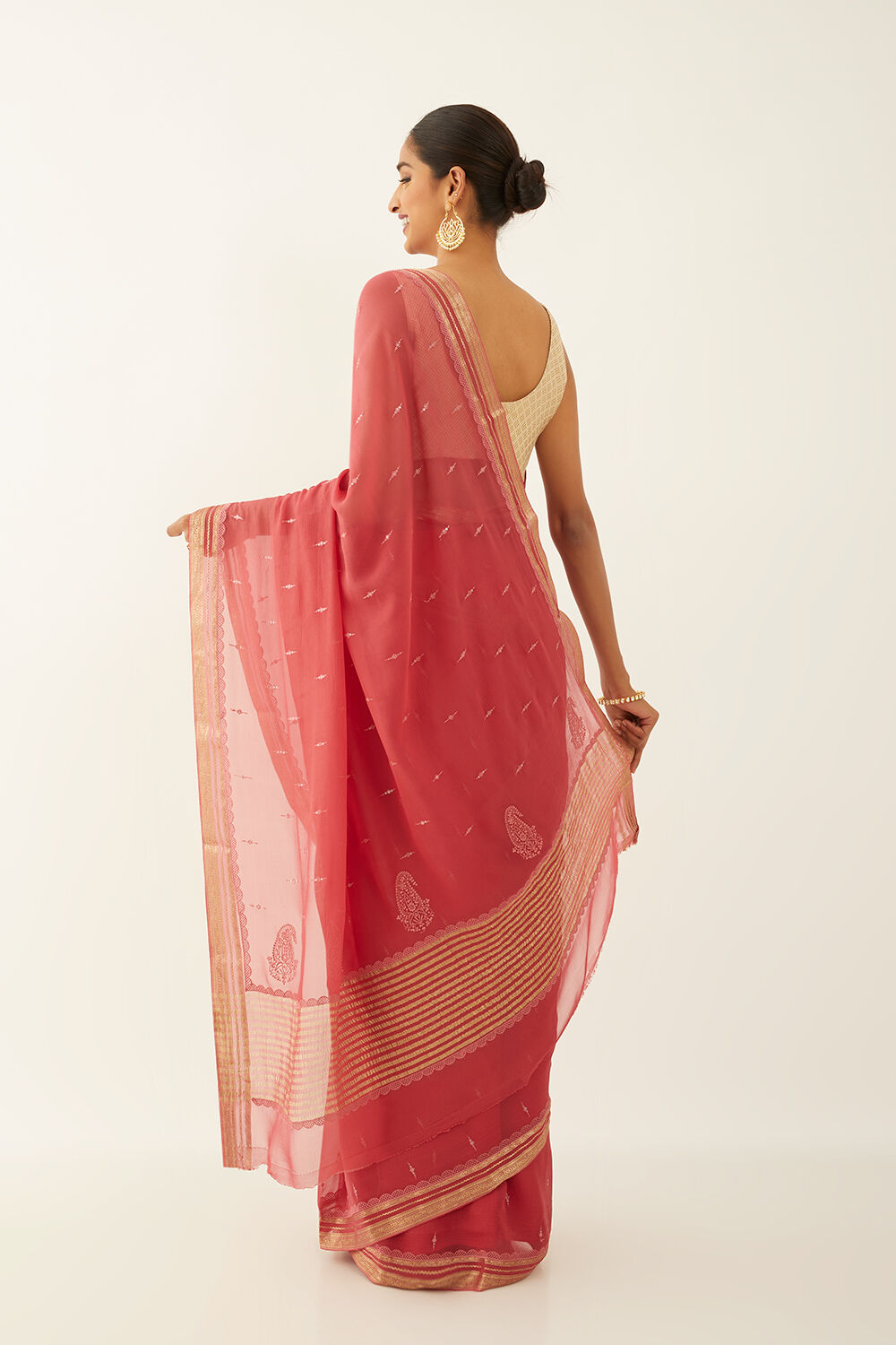 Light Red Pure Chiffon Embroidered Saree image number null