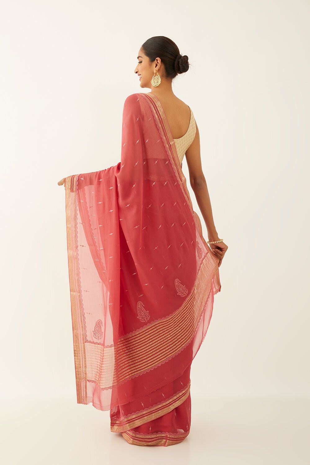 Light Red Pure Chiffon Embroidered Saree image number null