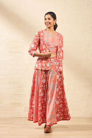 Orange Rajasthan Block Printed Pure Cotton Lehenga thumbnail image number null