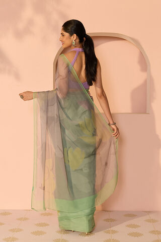 Green Printed Viscose Chiffon Saree thumbnail image number null