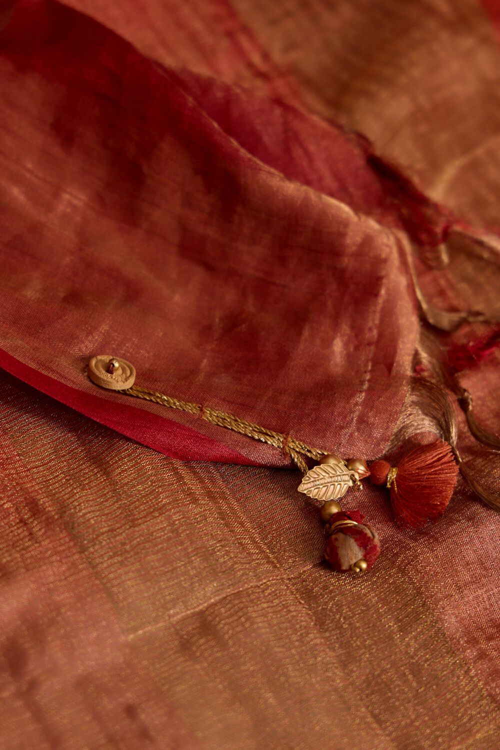 Dark Orange Pure Silk Tissue Embroidered Saree image number null
